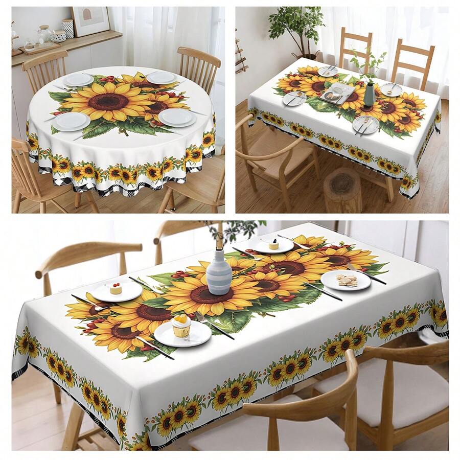 1pc/2pcs, Rectangular And Circular Polyester Tablecloths, Vintage Sunflower Flower Tablecloths, Home Vintage Anti Fouling Tablecloths, Dust-Proof And Washable PVC Tablecloths, Picnic Camping, Wedding, Birthday Party, Restaurant Buffet, Home Decorationft
