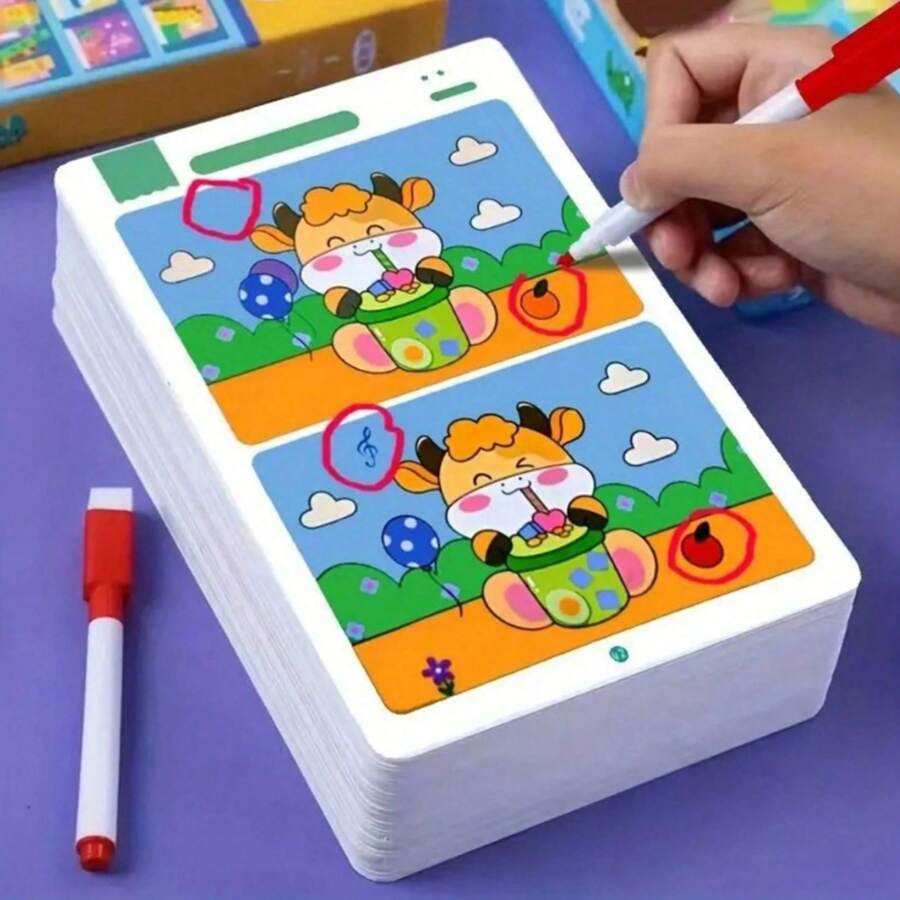 Jogo educativo de treinamento de atenção e foco, 1 peça - Cartões de quebra-cabeça reutilizáveis para atividades de exploração, treinamento de foco, jogos cognitivos, testes e avaliações, adequado para casa e escola, Páscoa, Ano Novo, aniversário, lembrancinhas, materiais de volta às aulas (cor do marcador aleatória) (estilo e cor aleatórios)