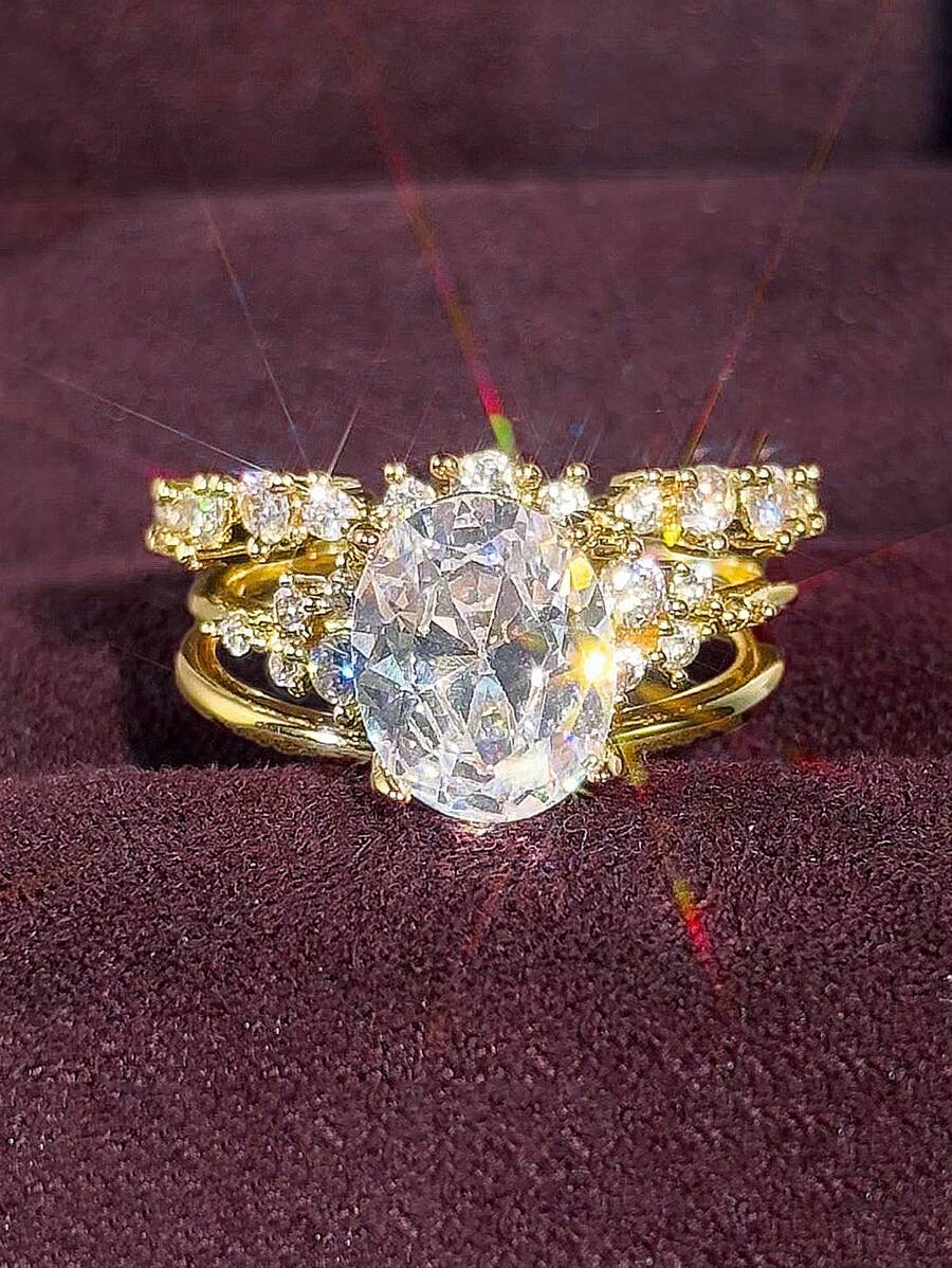 3 Pcs/Set Luxury Cubic Zirconia Ring For Women For Wedding Engagement Anniversary Party Jewelry Valentine's Day Gift,Mom,Mother,Mother's Day,Gift