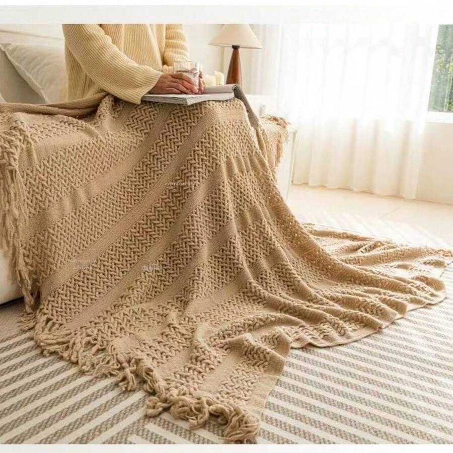 1pc Nordic Style Knitted Throw Blanket, Sofa Blanket, Nap Blanket, Office Rest Blanket, Decorative Blanket For Bedding