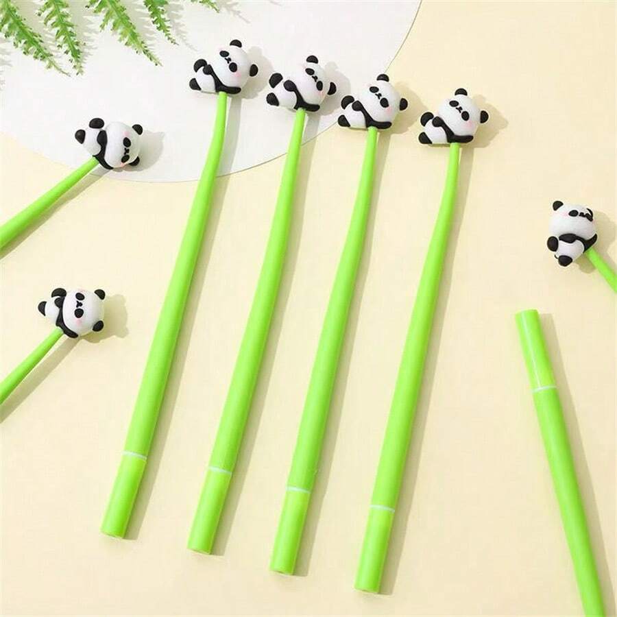 6pcs Cute Panda Wiggle Ballpoint Pens, Creative Stationery Soft Gel Ink Pen, High Aesthetic Office Writing Supplies