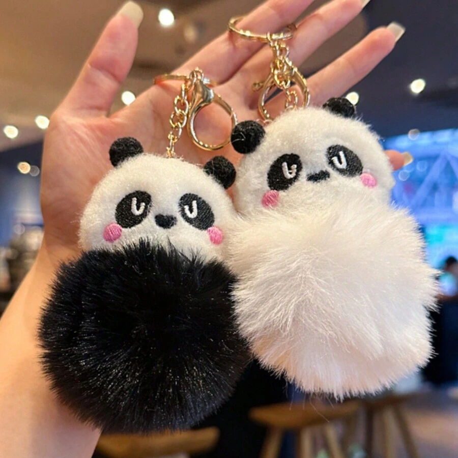 1 pieza Llavero/Adorno de panda de piel de mapache blanco y negro hecho a mano, decoración para el hogar, decoración de habitación, decoración de pared