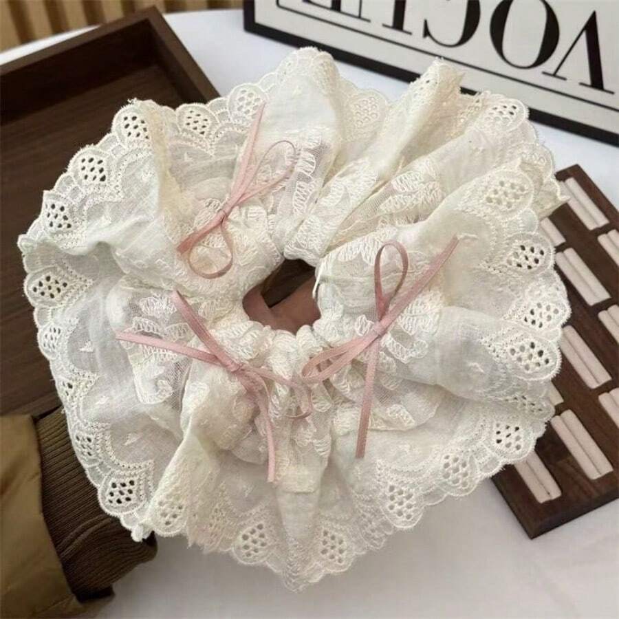 1 st. Strik Scrunchie, Schattig roze lint haarelastiekje voor dames, Balletstijl mesh borduurwerk, Romantische kant rand haarspeld, Elegante schattige knot haaraccessoire, Geschikt voor dagelijks leven, Vakantie, Feestdagen