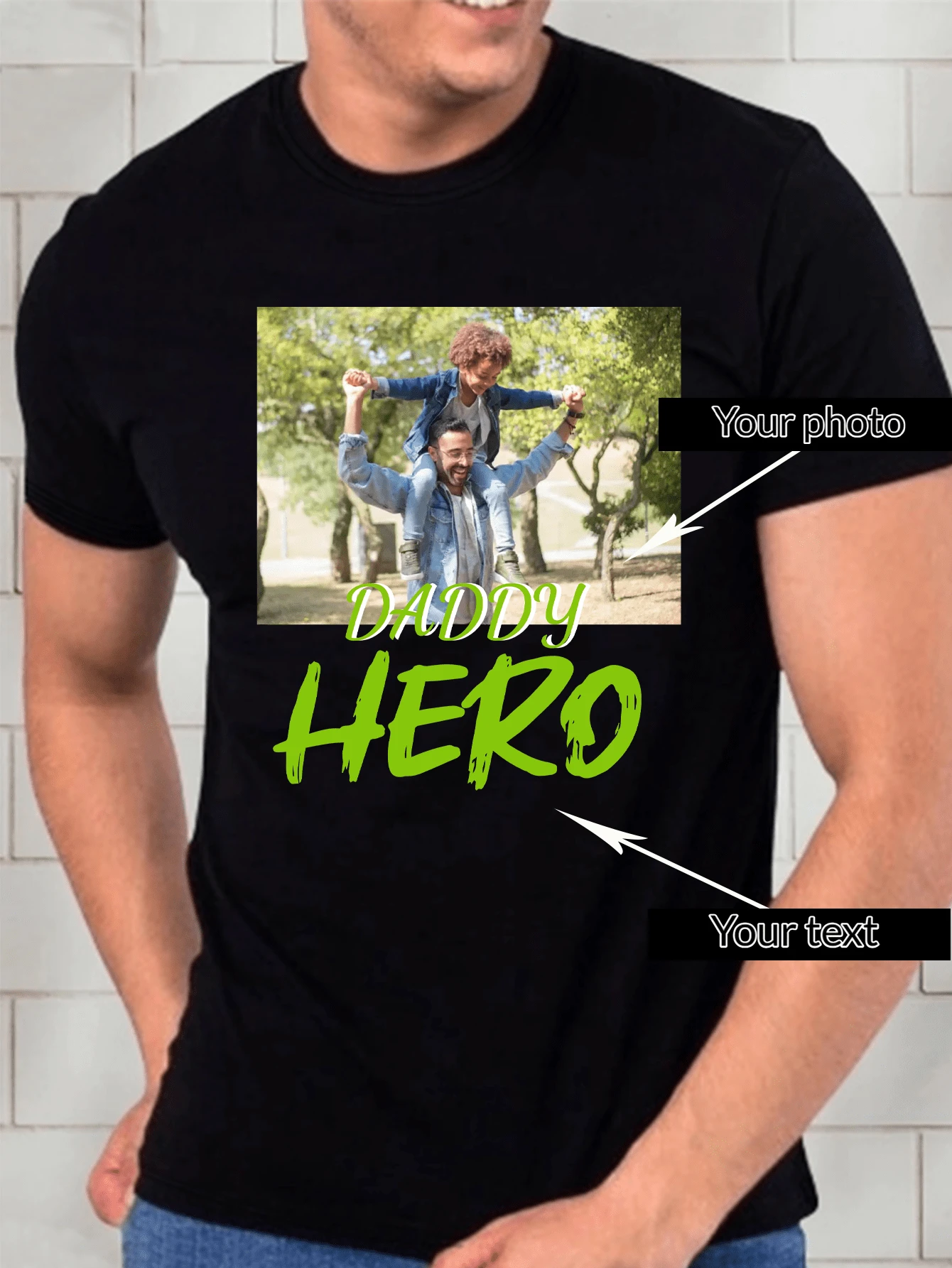 Customized Personalized Men's Printed Loose Short Sleeve T-Shirt -Add Your Text And Your Photo (For Family/Friend /Party/Team/ Boyfriend/Girlfriend/ Workwear/Pet/Couple Matching/Gifts) Family Gathering Uniform, Holiday Gift, Wedding Gift, Father's Day Gift, Best Friend Gift, Anniversary Gift, Valentine's Day Gift, Gift For Him