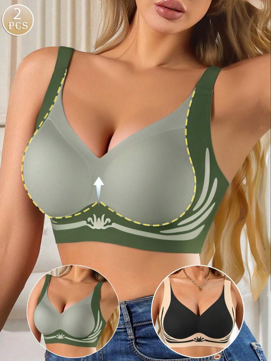 2pcs/Set Wireless Invisible Lift Push Up Bra, Supportive Sports Bra Without Rims