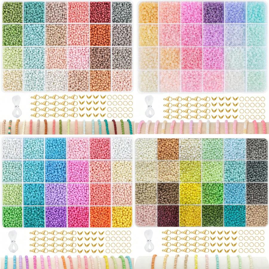 Mărgele de sticlă de 3 mm pentru confecţionarea brăţărilor, kit de realizare a brăţărilor prieteniei pentru fete, kit de brățări de mărgele în 24 de culori, kit de mărgele pentru realizarea de bijuterii, bricolaj, arte, cadouri de meșteșuguri