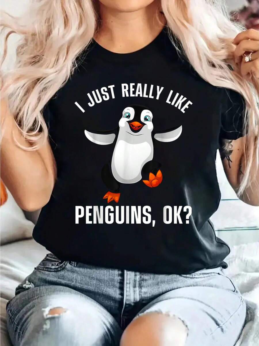 Cool Penguin For Men Women Penguin Lovers Penguins T-Shirt 100% Cotton, Breathable & Comfort Fit, Short Sleeve Crew Neck Top For All Seasons