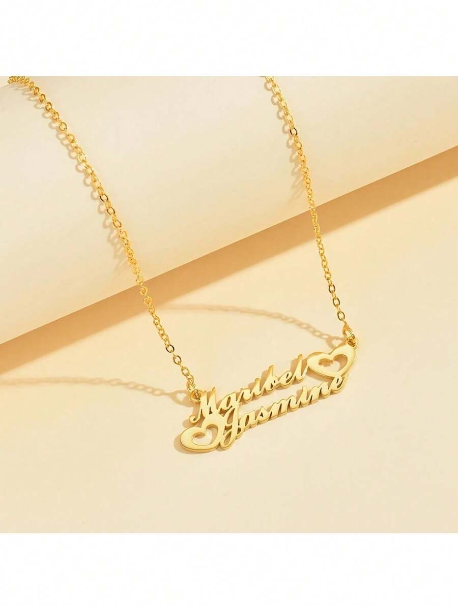 Customized Heart-Shaped Nameplate Necklace, Personalized Couples/Partners Double Name Necklace, Stainless Steel Wedding Necklace, Valentine's Day/Mother's Day Gift, Women's Wedding Jewelry, Groomsmen Gifts, Wedding Items, Bridesmaid Gifts