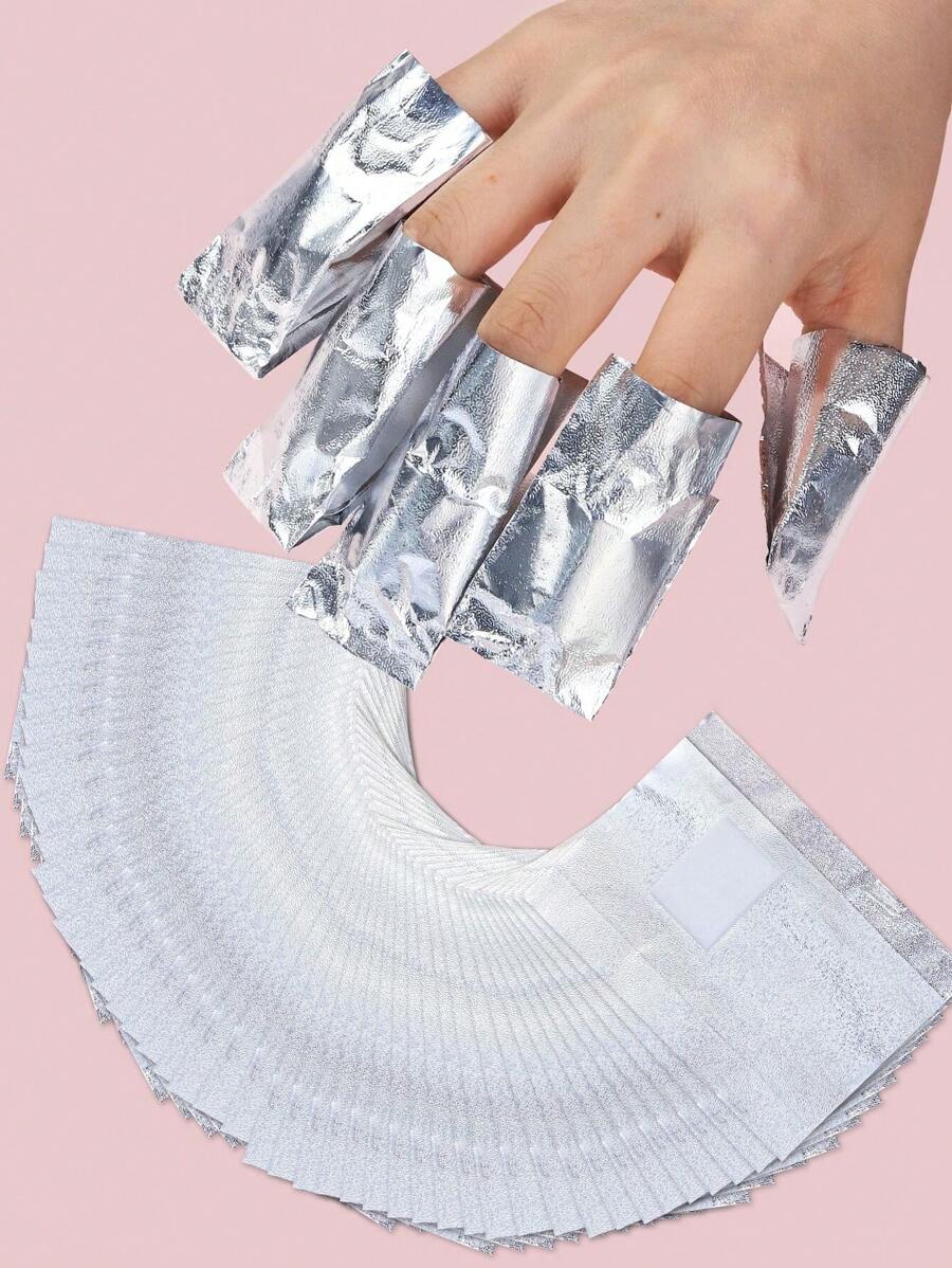 100pcs/5pcs Nail Art Soaking Foil, Foil Wrap With Pad, Nail Polish Removal Tool Metal Cuticle Removal Tool Nail Polish Gel Remover Soaking Cap.