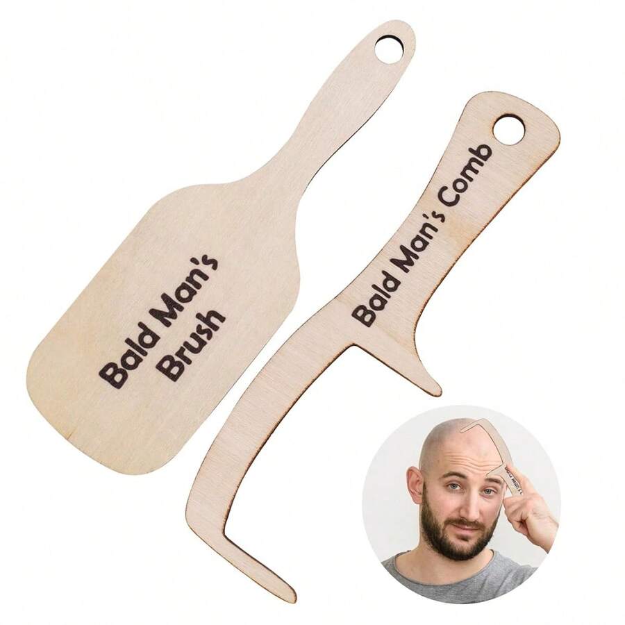 1 Pc Funny Bald Man Comb, Bald Man Joke Hairbrush, Wooden Hairless Combing Brush, Gift For Men's Hair Loss, Bald Man Grooming Tool, No Bristle Hair Brush Gift For Friends
