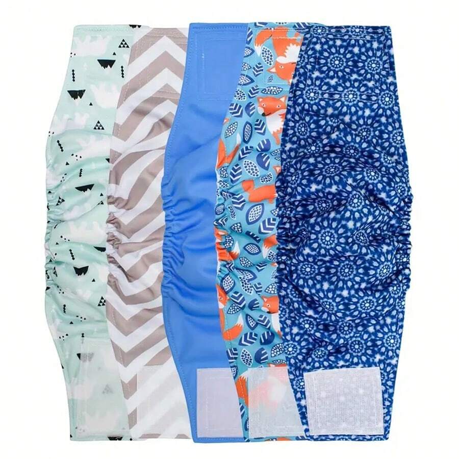 5 pièces de bandes ventrales premium lavables pour chien mâle dans des motifs assortis - couches étanches, douces et confortables pour chiens de petite à moyenne taille, tailles S-XL - polyester, alternative de haute qualité aux jetables, bandes ventrales pour chiens mâles
