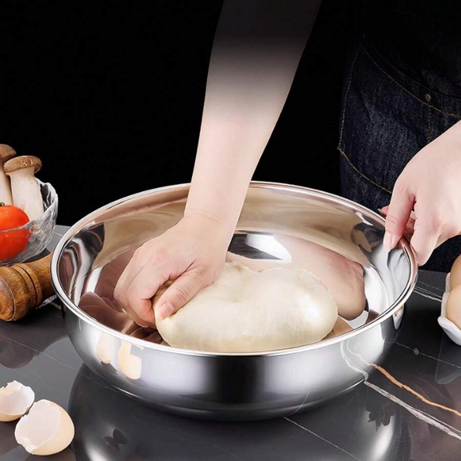 1pc Stainless Steel Knead Into Dough Pot, Plus Deep And Large Capacity Kneading Bowl, Multifunctional Vegetable Washing Pot, Soup Pot,School Supplies
