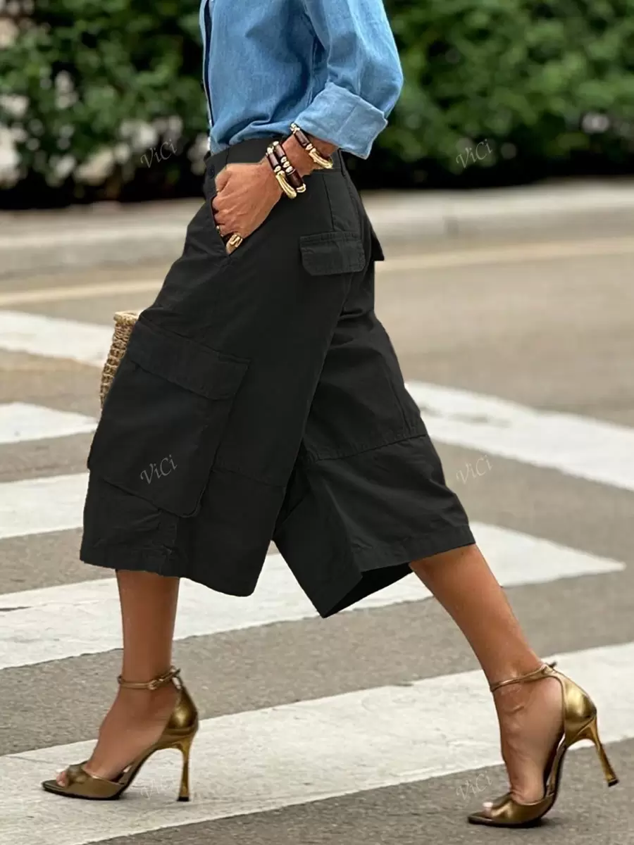Women New Arrival Casual Plain Pocket Short Utility Pants