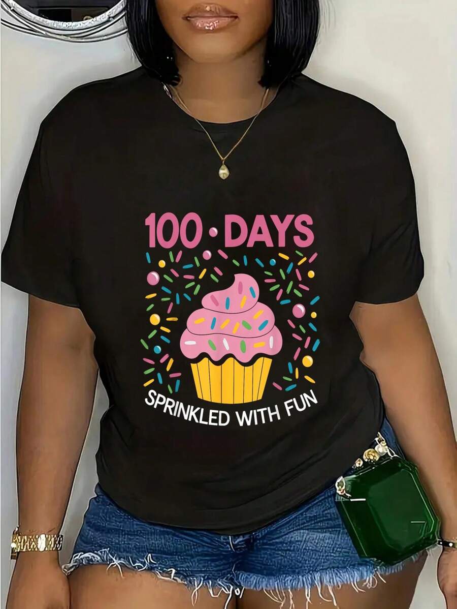100% Cotton 100 Days Sprinkled With Fun Cupcake Cute Happy 100th Day Kid T-Shirt