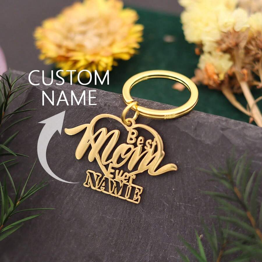 Custom Name Stainless Steel Wedding Key Chain,Gift For Mom ,Large Stainless Steel , Love Key Chain, Personalized Heart, Custom Name Personalized Cute Witch Floral Halloween Stainless Steel Key Chain