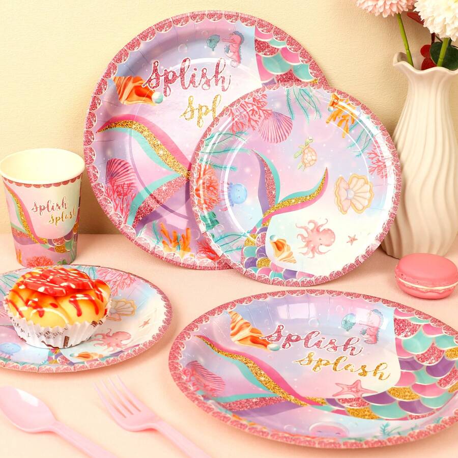 1pc Mermaid Tail Pattern Paper Plate, Disposable Party/Birthday Theme Plate