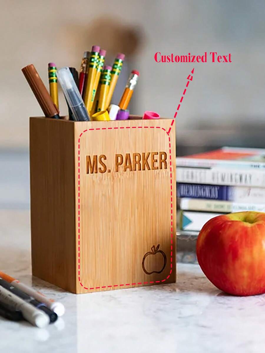 Customizable Logo Wooden Pen Holder, Personalized Pen & Pencil Stand | Teacher Appreciation Gift, Student, Coworker Festival Gift