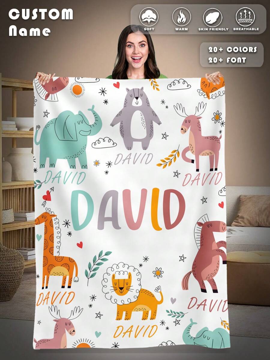 1 Stück personalisierte Decke mit Namen für das Bett, personalisierte Bettwäsche-Decke mit Namen, personalisierte Überwurfdecke, Decke mit niedlichen Tieren, beste Kinderdecke, kuschelige Decke, Familiengeschenk, Geburtstagsgeschenk, Weihnachtsgeschenk, personalisiertes Geschenk, Geschenk zum Kindertag, Geschenk für Sohn/Tochter, Geschenk für Freund, Geschenk für Kinder