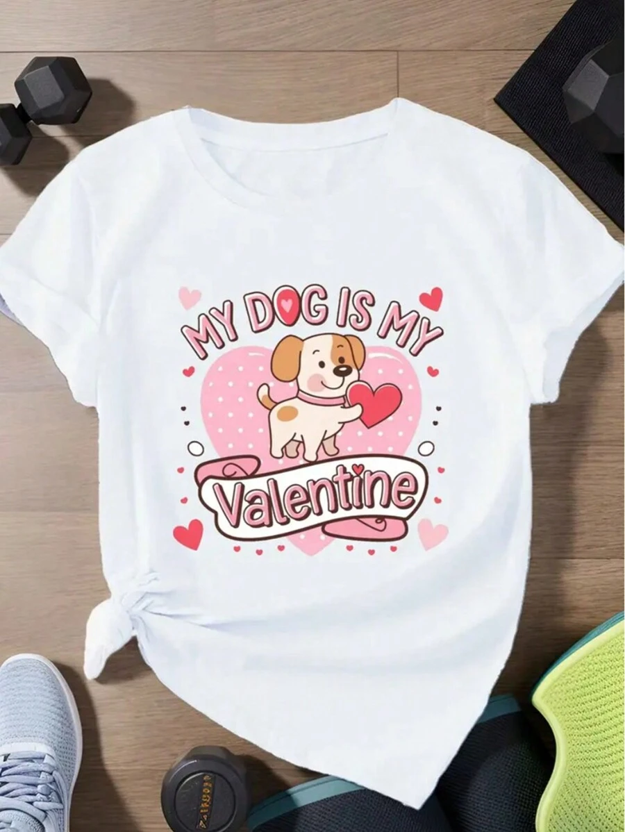 My Dog Is My Lover Women's Single Side Printed Short Sleeve T-Shirt Round Neck Summer Fashion Solid Basic T-Shirt Tops Casual Summer Shirts