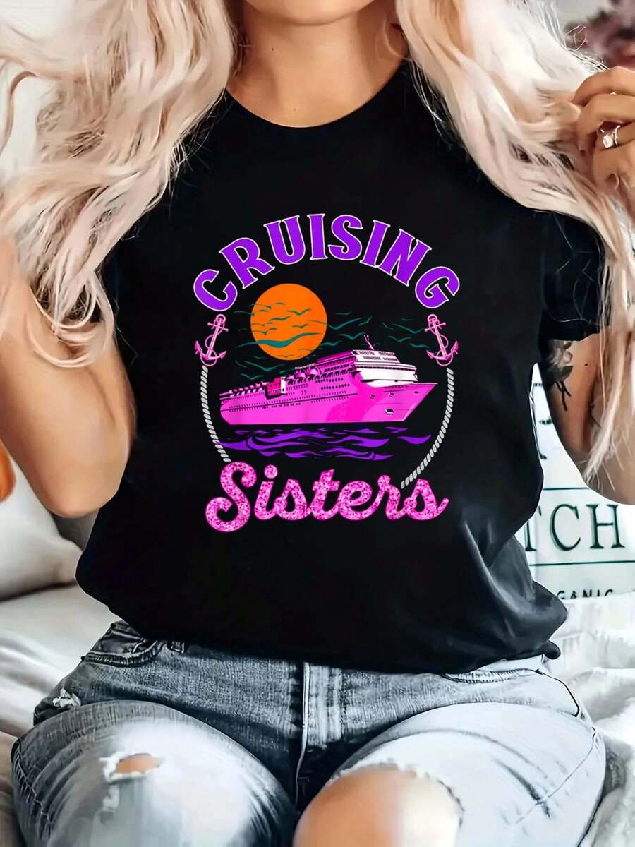 Cute Cruising Sisters Women Girls Cruise Lovers Sailing Trip T-Shirt
