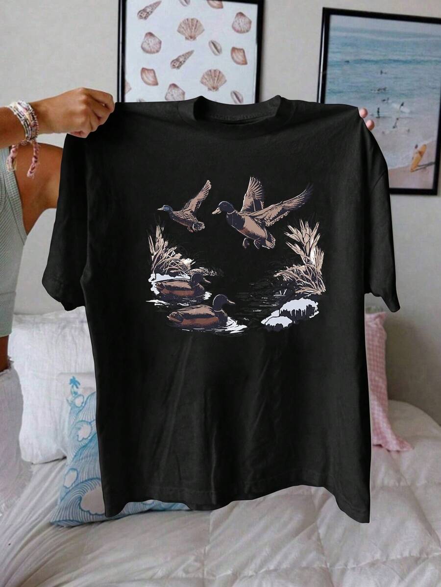 Cartoon Letter Graphic Print T Shirt, Short Sleeve Crew Neck Casual Top For Summer & Spring, Women's T-Shirt