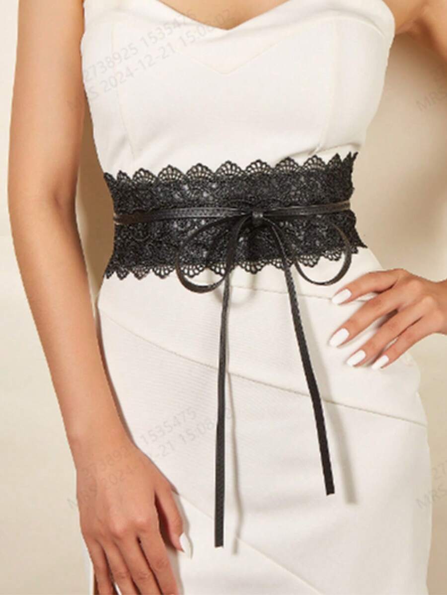 1pc Women's Hollow Lace Multilayer Tie Waist Belt, Suitable For Dresses, Casual & Daily Wear