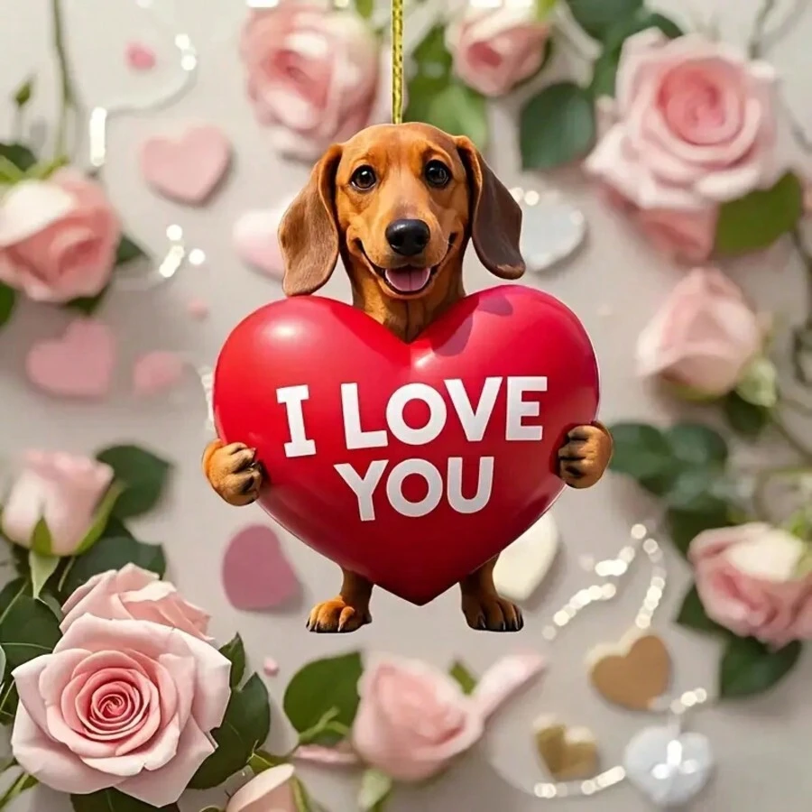 1pc "I LOVE YOU" Cute Dog Keychain - Couple Keychain, Suitable For Backpacks, Keychains, Wallets, DIY Holiday Gifts, And Holiday Occasions, Backpack Pendant With Unique 2D Design, Valentine's Day