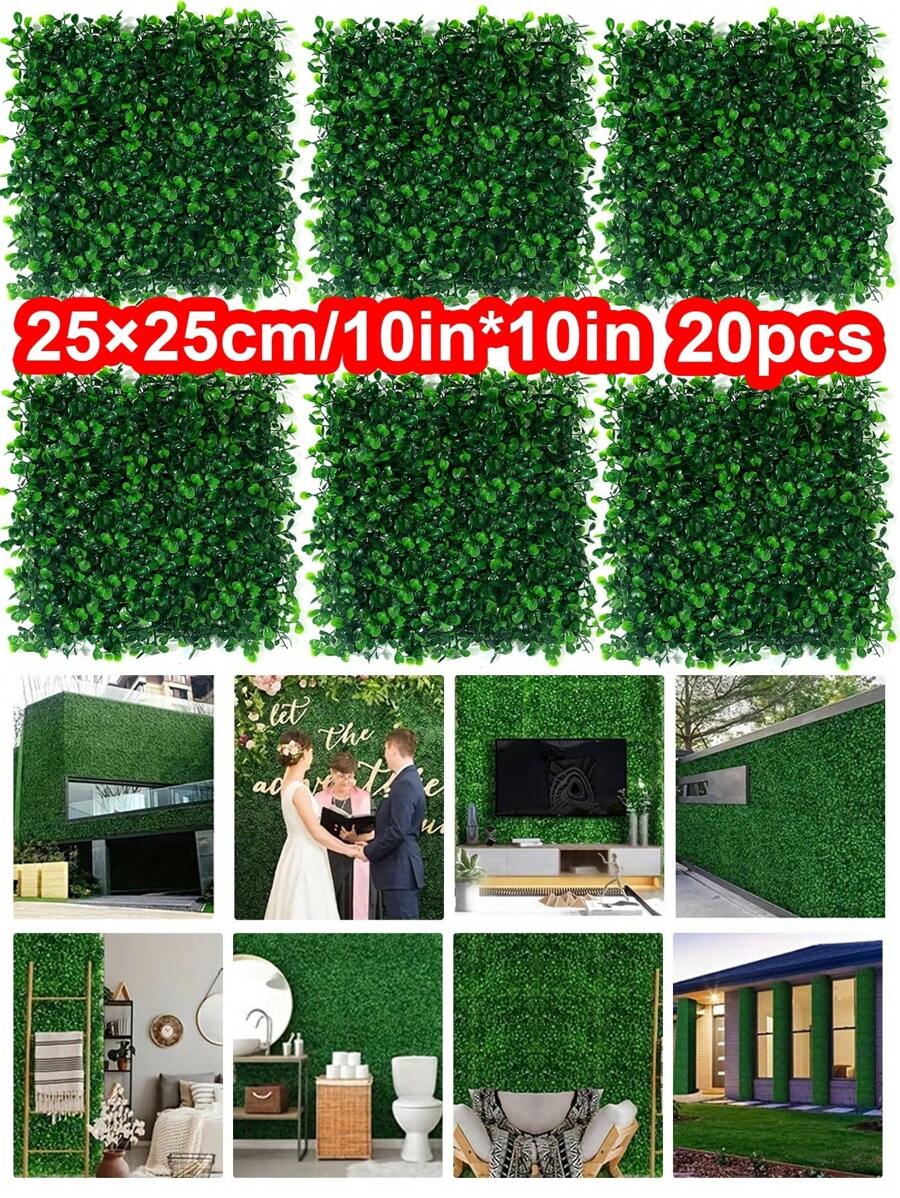 20 panneaux muraux en plastique artificiel de chêne, écran de confidentialité résistant aux UV, tapis d'herbe artificielle pour mur végétal (25x25cm/10x10in), pour décoration de Noël, papiers peints, maison, jardin, cour, fête (avec fermetures à glissière)