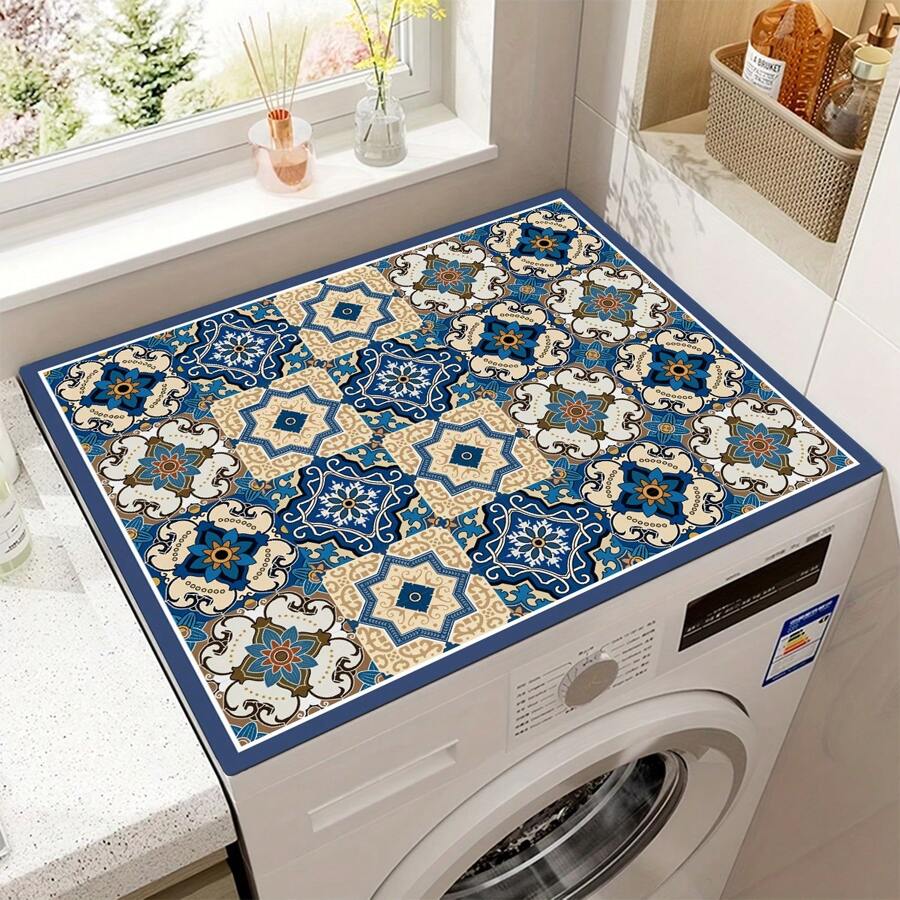1pc Boho Print Washing Machine Dust Cover Pad,Countertop Absorbent Table Mat,Absorbent & Quick-Dry Fridge Mat, Microwave Oven Dust Cover,Soft Diatom Mud Drainage Pad,Non-Slip Super Absorbent And Wear-Resistant Dish-Washing Dry Pad,19.7*23.6 Inch Modern Washing Machine & Dryer Top Cover,Suitable For Laundry Room And Kitchen For School,Office,Household,Travel,Bag,Organizer,Storage