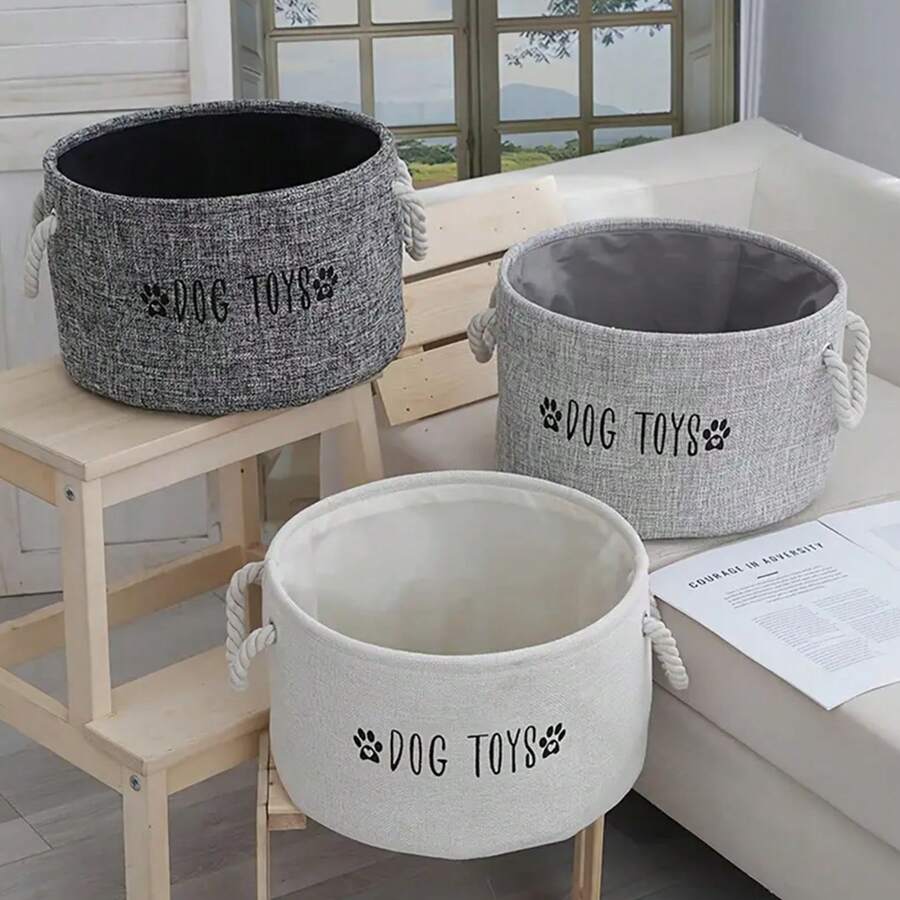 Large Canvas Dog Toy Storage Basket - Spacious Round Pet Toy & Accessory Organizer
