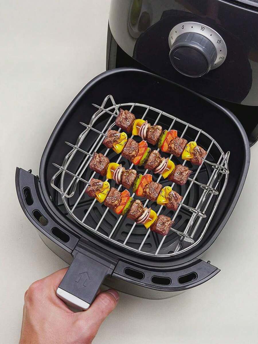 1PC Air Fryer Rack, Grill, Stainless Steel Layer Rack Air Fryer Accessories, Multi-Purpose Double Rack With Skewer Round Cooking Rack Toast Rack, Stackable Metal Stand, Stainless Steel Double Layer Air Fryer Rack, Increase The Available Space In The Deep Fryer, Easily Cook A Variety Of Foods, Provide Better 360-Degree Heat Circulation, Make Food More Evenly And Fully Heated. Delicious Cooking Crisps Out Without Burning