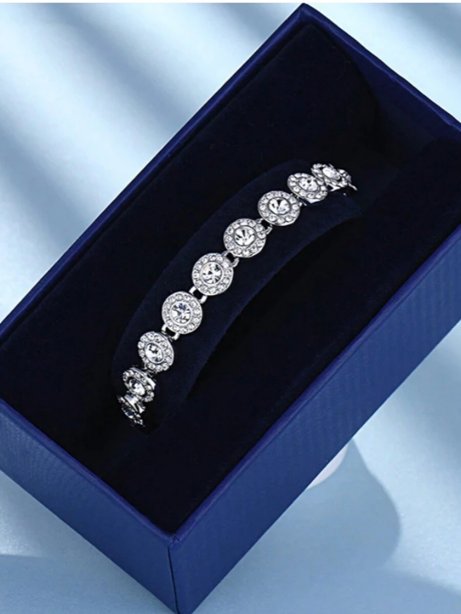 Pulseira Feminina Diamante Cravejada Dourada Prata