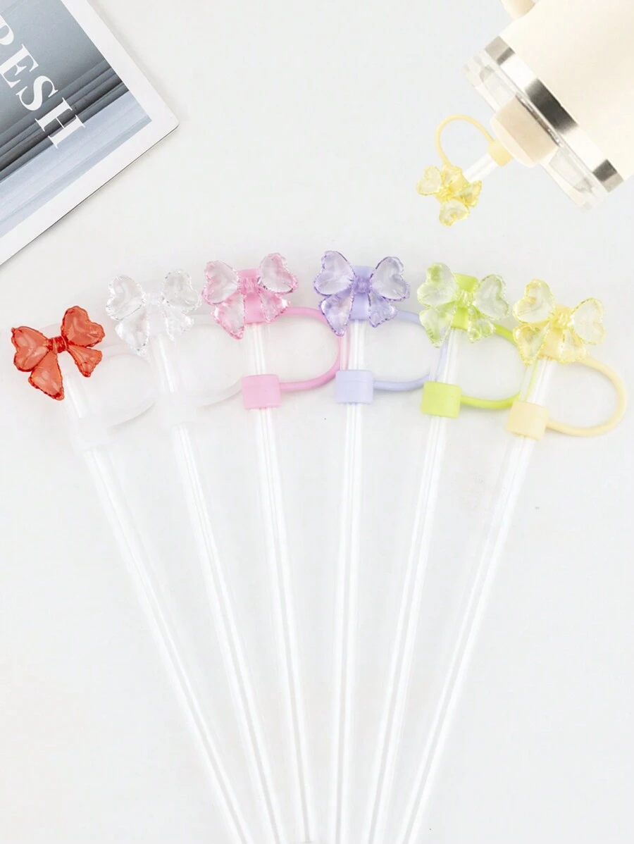 6PCS 10mm/0.4in Silicone Straw Toppers Cup Accessories For 30/40 Oz Tumbler With Handle, Love Shack Fancy Straw Cover For Cup, Cute Bow Straw Topper For ( Valentine's Day ) Holiday, Reusable Straw Cover Cap For Cup