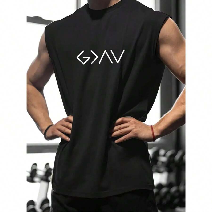 Regata Oversized Masculina Estampa Deus É Maior Que Altos E Baixos Moda Gym Tecido Confortável