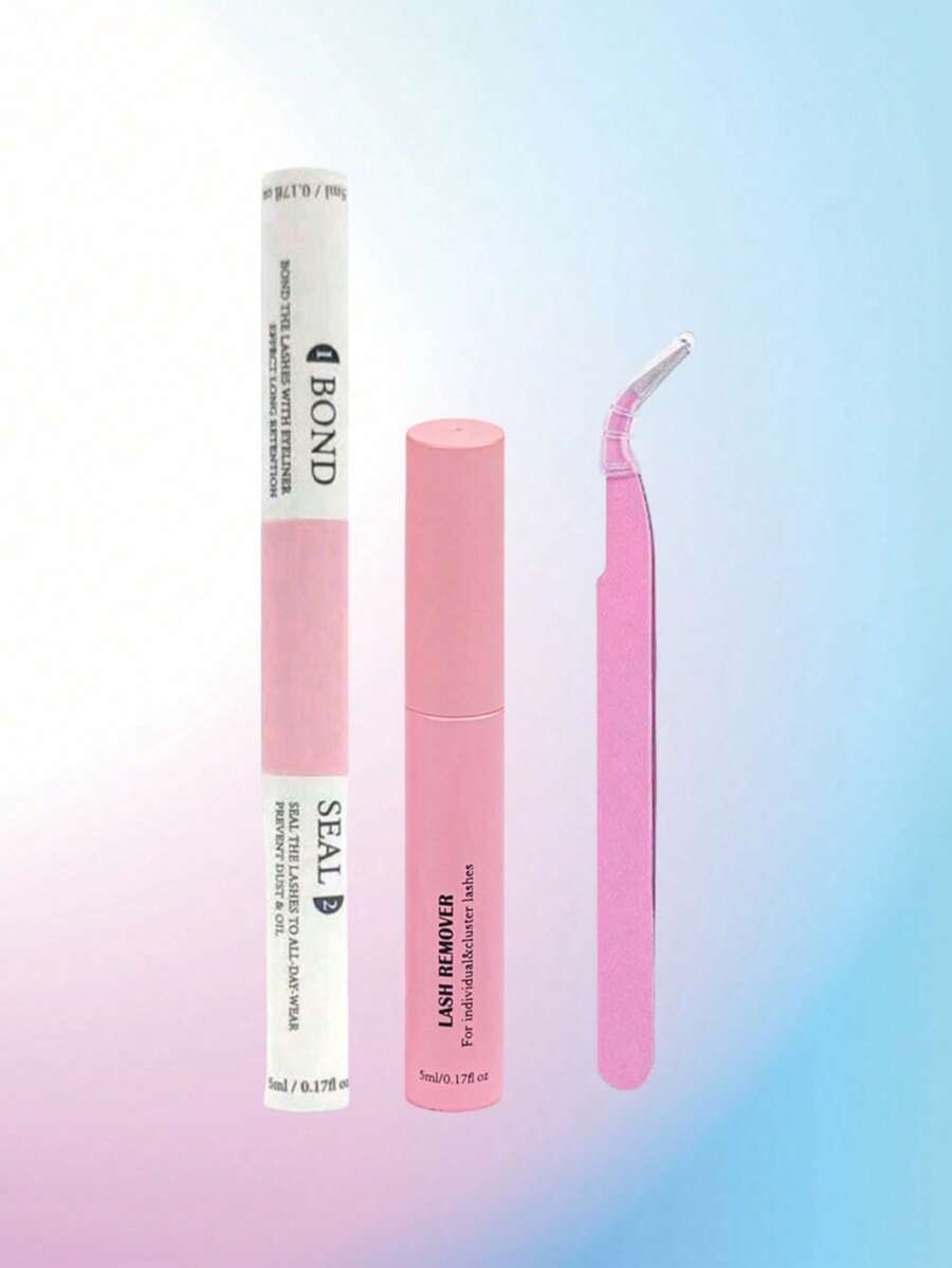 Kit de extensión de pestañas DIY que incluye: 10 ml de pegamento para pestañas, 5 ml de removedor, pinzas, set de maquillaje con pestañas individuales y en grupos, y herramientas para pestañas