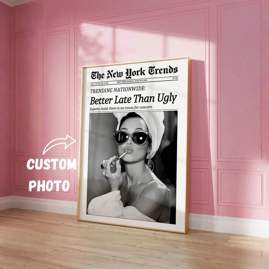 Custom Newspaper Print, Custom Canvas Wall Art, Customized Canvas Print Poster, Newspaper Print, Better Late Than Ugly, New York Times Wall Art, Bathroom Decor, Vintage Bar Cart Wall Art Picture Living Room Decor