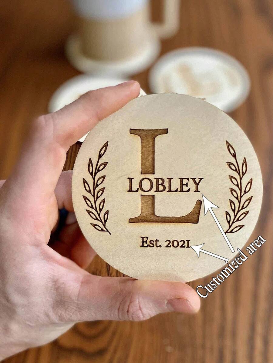 Personalized Customized Coasters Initials Customized Wood Chips Wooden Crafts Creative Wood Chips Ornaments Holiday Decorations To The Other Half/Friends/Parents Anniversary Wedding Party Party Gifts. Birthday Graduation