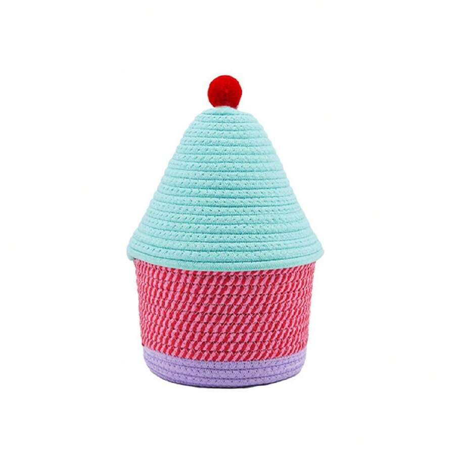 Small Rope Basket With Lid, Small House Shaped Woven Storage Organizer With Lid For Organizing, Small Decorative Toy Basket