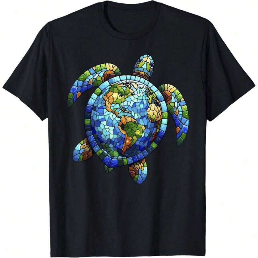 Sea Turtles Save The Earth1 Piece, 100% Cotton,Washed Printed T-Shirt, Seasonal Casual Men's T-Shirt, Round Neck Cotton Short-Sleeved T-Shirt, Christmas Gift.