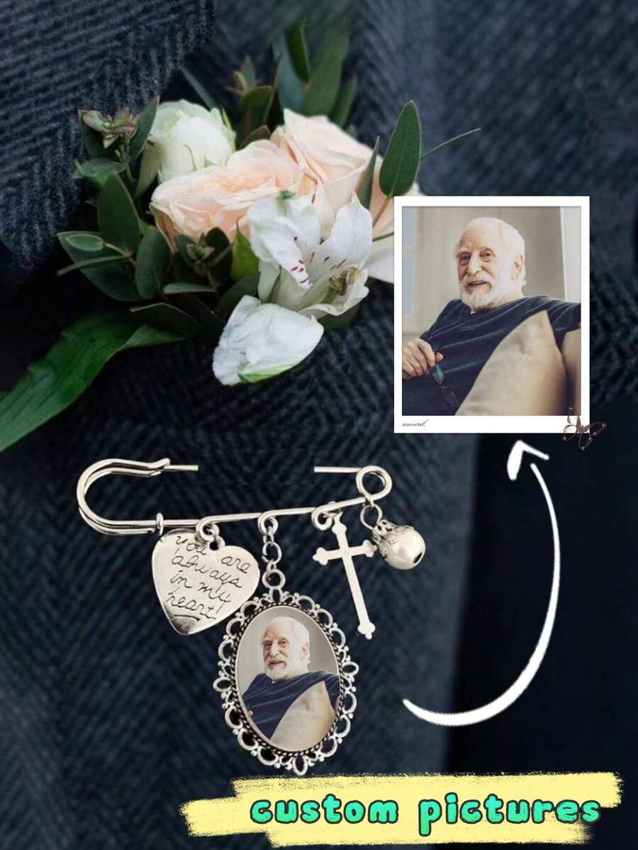 1 pièce d'épinglette photo personnalisée adorable avec un cristal de temps est une décoration unique et étincelante pour le mariage. Incrustez soigneusement les photos des parents, de la famille, des amoureux et des amis proches à l'intérieur, afin que les visages des personnes importantes soient toujours avec vous et témoignent des moments les plus heureux de la vie ensemble. Revivez la beauté à l'anniversaire, devenez un souvenir unique lors de la fête et offrez-le à votre amoureux pour exprimer votre amour infini.