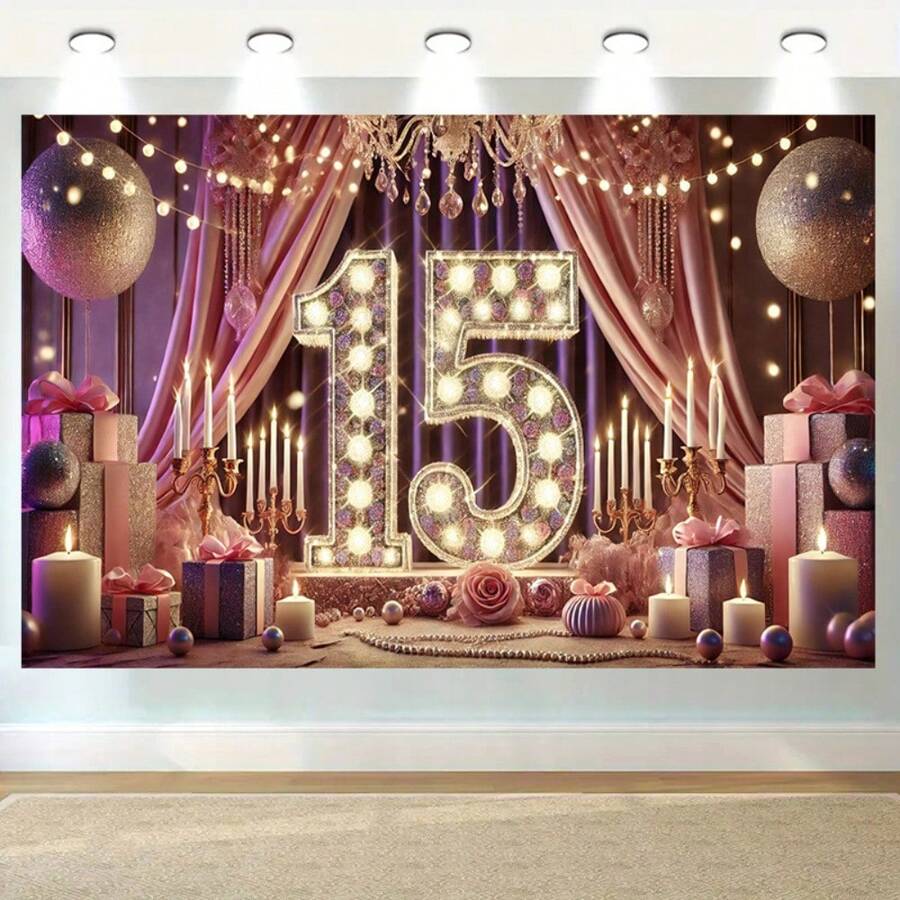 15th Luxury Birthday Celebration Banner - Polyester Party Decoration, Suitable For Home, Garden, Studio And Outdoor Events - Multi-Color Multipurpose