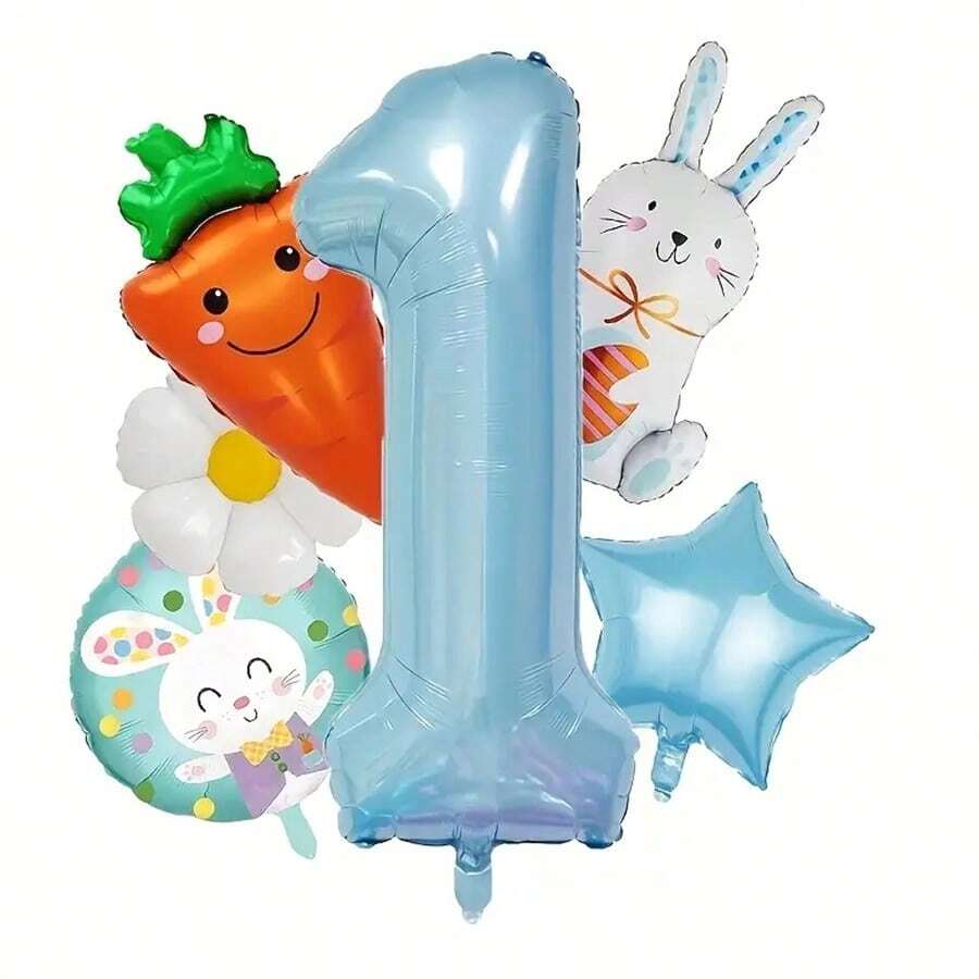 Paasballonset, Bunny Wortel Folie Ballonnen, 32 Inch Blauwe Cijfer Folie Ballon, Blauwe Thema Paasfeest Decoraties