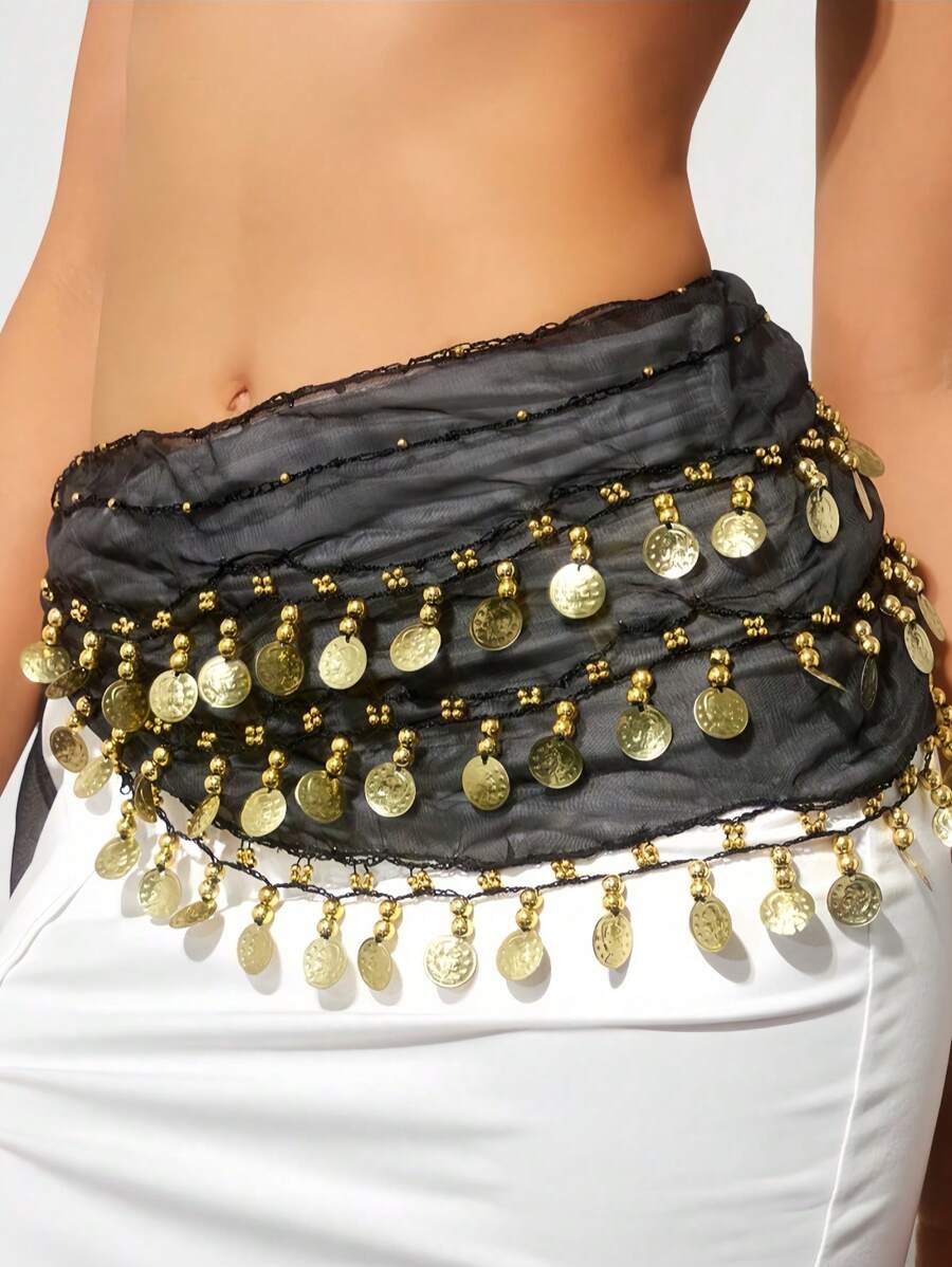 1pc Women's Sequins Fringe Dance Skirts, Belly Dance Fringe Hip Scarf Belts, Women's Glitter Sequins Tassel Skirts, Stage Performance Costume