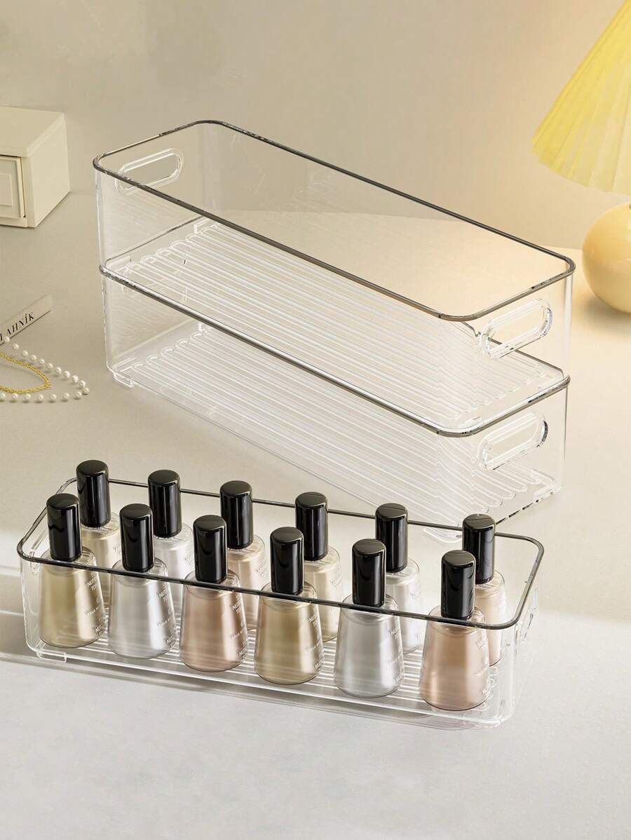 1pc Large Capacity Storage Box, Makeup And Tool Organizer Basket For Nail Polish, Perfume, Lipstick, Makeup Brushes, Eyebrow Pencils, Face Masks Etc. Simplistic Transparent PET Material, Stackable, Portable For Bathroom, Bedroom, Living Room, Dorm