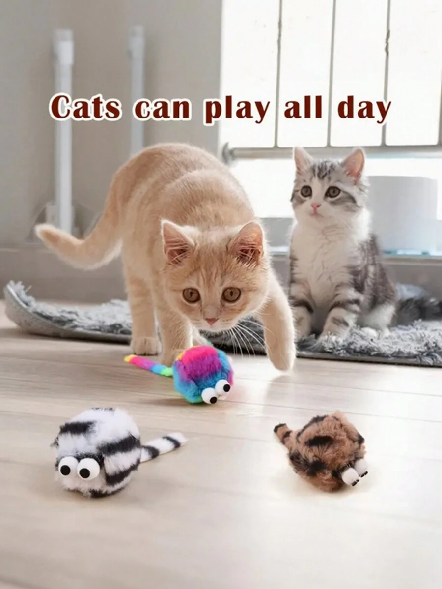 5pcs Interactive Cat Toys Set - Colorful Plush Mice With Fluffy Tails, Polyester Blend, Suitable For All Cat Breeds Daily Play - Random Colors And Tail Lengths, Indoor Cat Toys