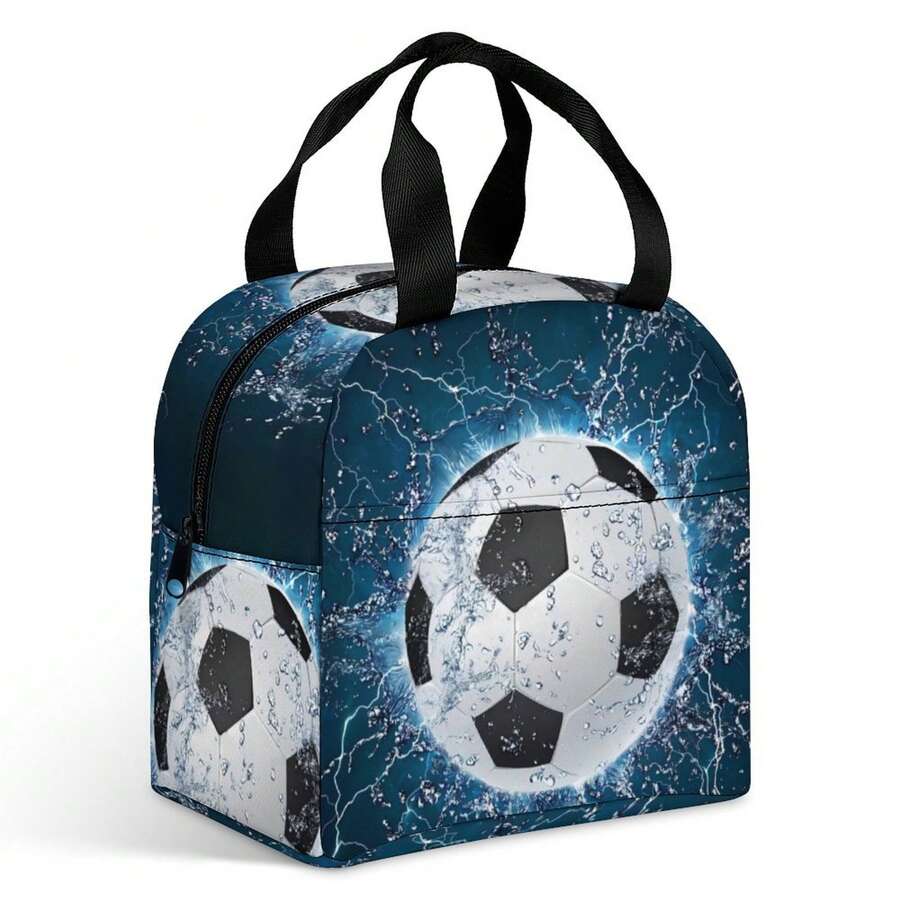 Prânz izolat pentru băieți și fete, geantă de fotbal complet imprimată pentru școală, călătorie, birou, picnic, drumeții, plajă, portabil, impermeabil, rezistent la scurgeri, se potrivește cu majoritatea cutiilor bento pentru prânz