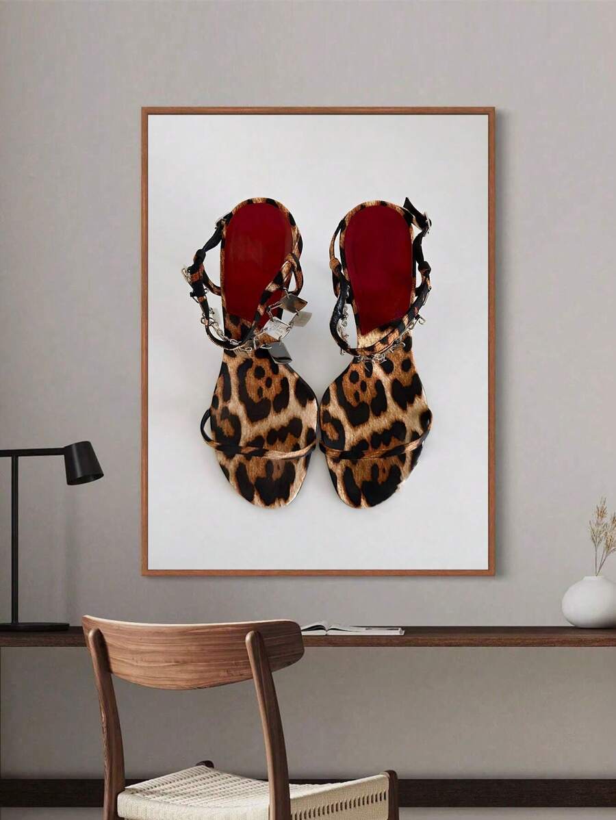 1PC Cheetah Heels Plakat Luksusowy Moda Slay Print Leopard Heels Czerwony Wall Art Glam Animal Print Y2k Decor Modny Projektant Prezent Dla Niej, Bez Ramki