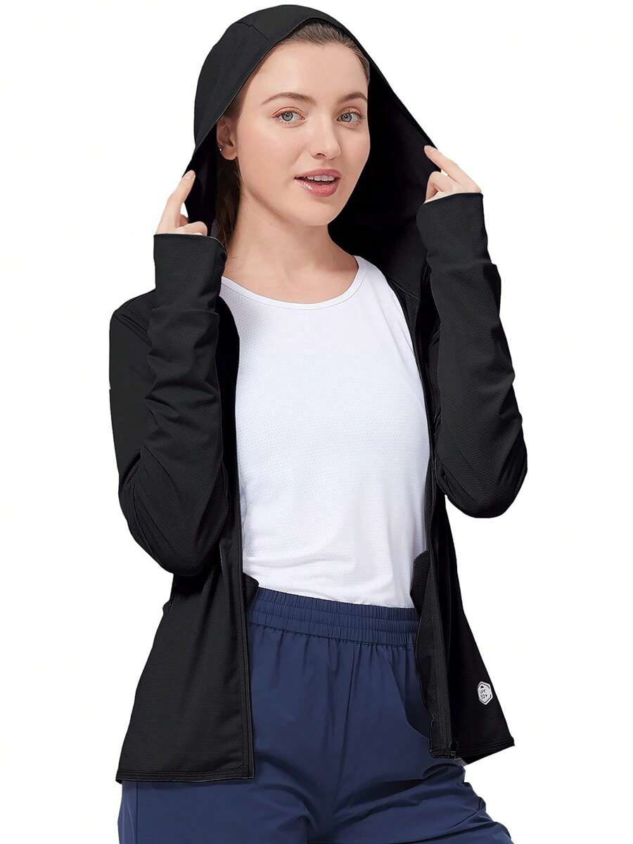 CAMEL CROWN Damen UPF 50+ Sportjacke Sonnenschutz Langarm Wandershirts Leichter Outdoor-Hoodie mit Tasche
