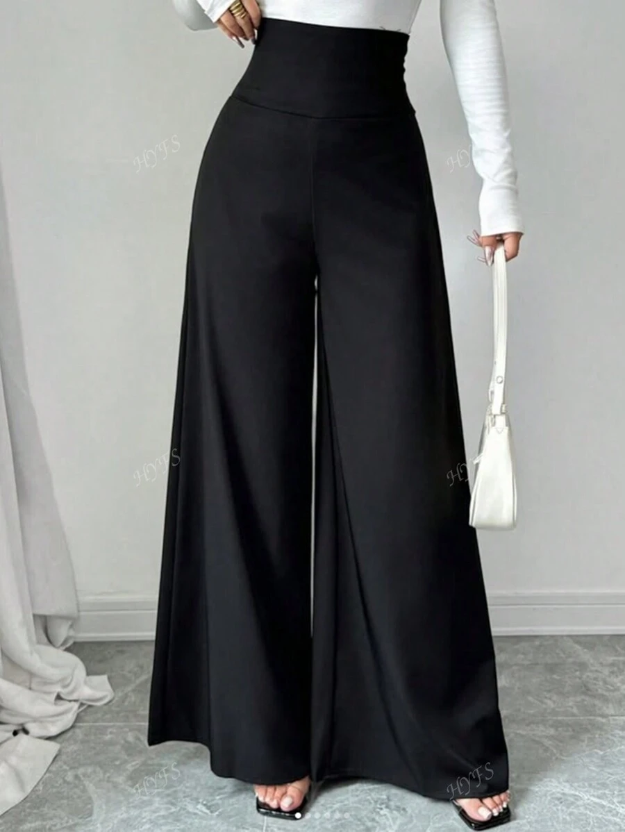 Women's Solid Color High Waist Loose Casual Long Pants
