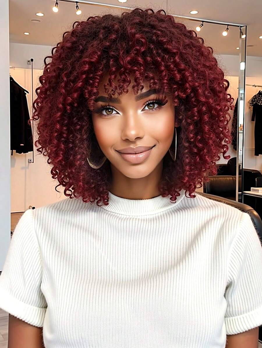 Fluffy Little Curl Wig Red 12-Inch Short Curl Wig Synthetic Heat Resistant Fiber Wig Ladies Wig Perfect For Holiday Travel Family Gatherings Everyday Wear Use